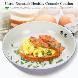 Joware Nonstick Frying Pans Set, 8" 9.5" 11" Ceramic Frying Pan Set, Ceramic Pan Skillet with Stay Cool Handle, Non Toxic Pans for Cooking & Dishwasher Safe, Purple & White, PFAS & PTFE & PFOA Free