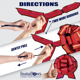 InstaBows 12-Inch Red Holographic Glitter Pull Bows – 3-Pack of Large Weather-Resistant Gift Wrap Bows for Cars, Bikes, and Oversized Presents