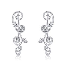 CUPENDA Leaf Ear Climbers Earrings for Women Sterling Silver Vintage Filigree Crawler Earrings Jewellery