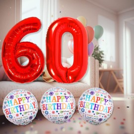 DIWULI Birthday Decoration 60 Years – Red Number 60 Decoration Set