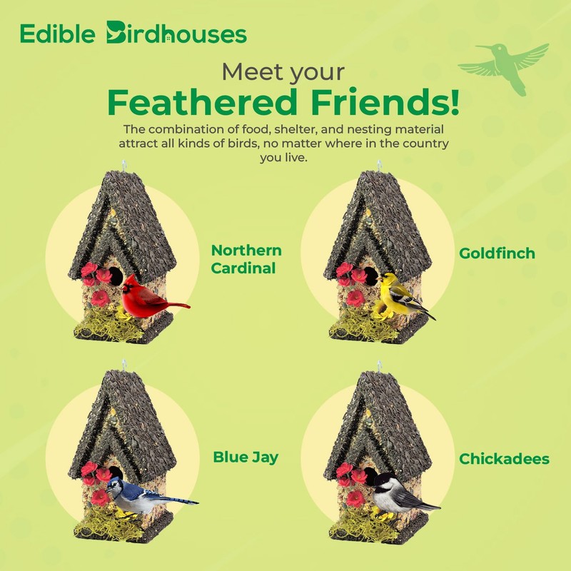 Edible Birdhouse - Birdseed Bird Feeder, Wooden Birds House Covered