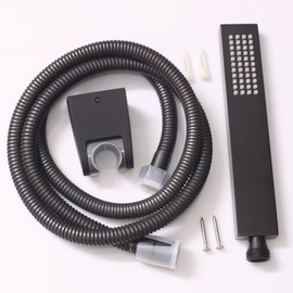 Square Solid Brass Hand Held Shower Head With Wall Connector Holder and Hose Set Matte black