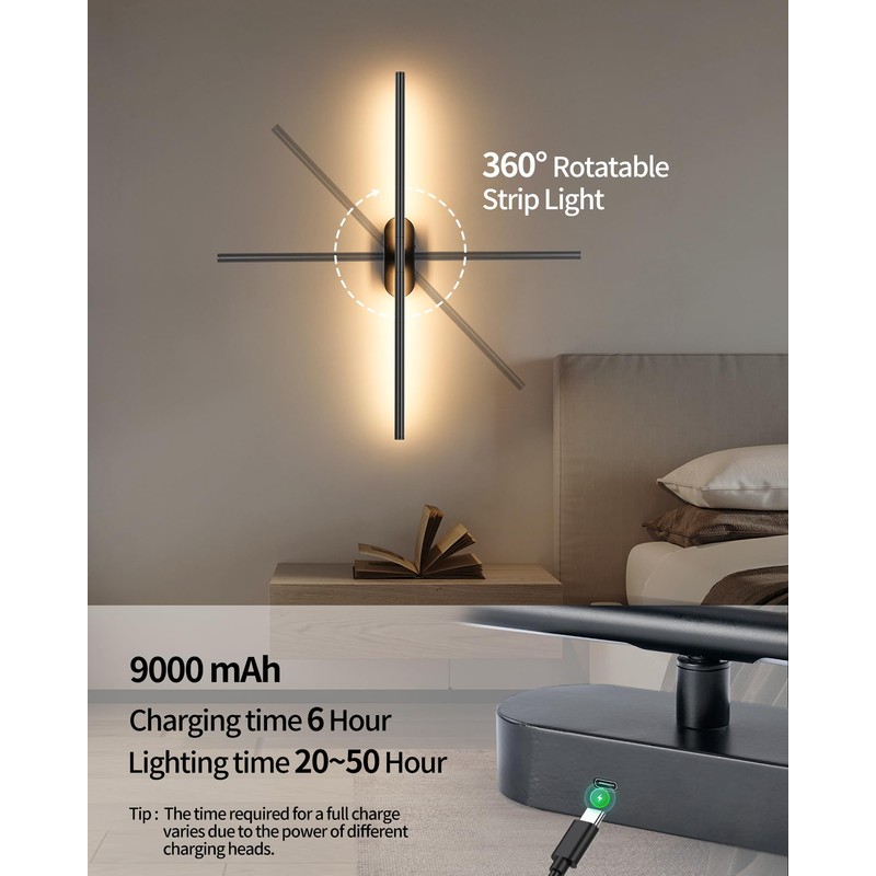 Leadzon Battery Operated Wall Sconces Set of 2 Black, Wireless