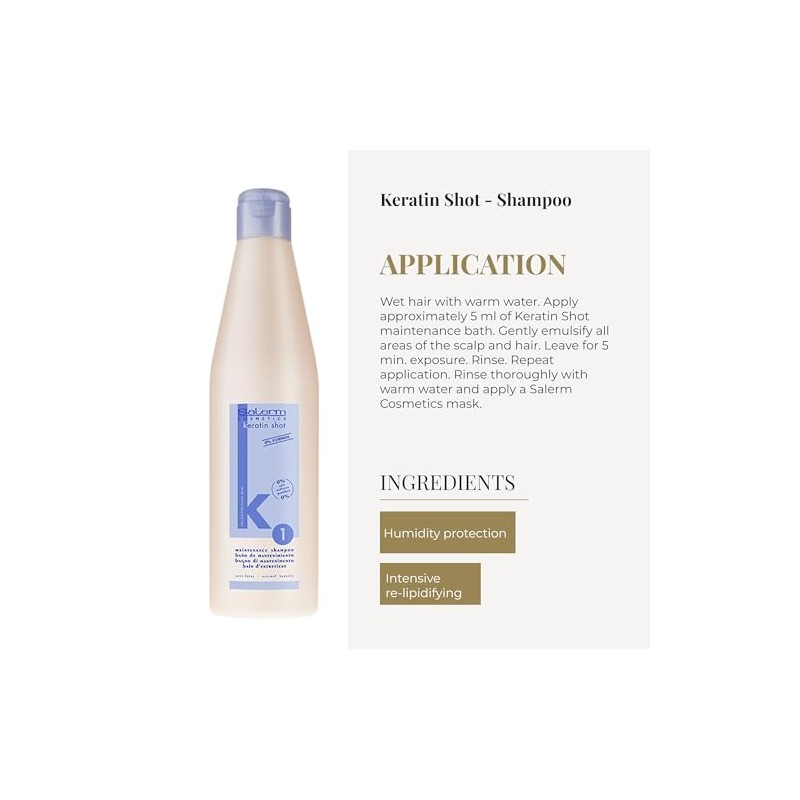 Salerm Keratin Shot Maintenance Shampoo 1, 18 Ounce