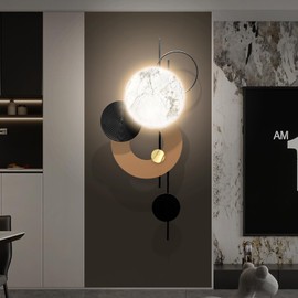 Large Metal Wall Decor with Light Modern Metal Wall Art Voice Controlled Luminescence3D Wall Sculptures Wall Hanging Decoration for Living Room Dinning Room Entryway Kitchen Office (19L“x39"W-Light)