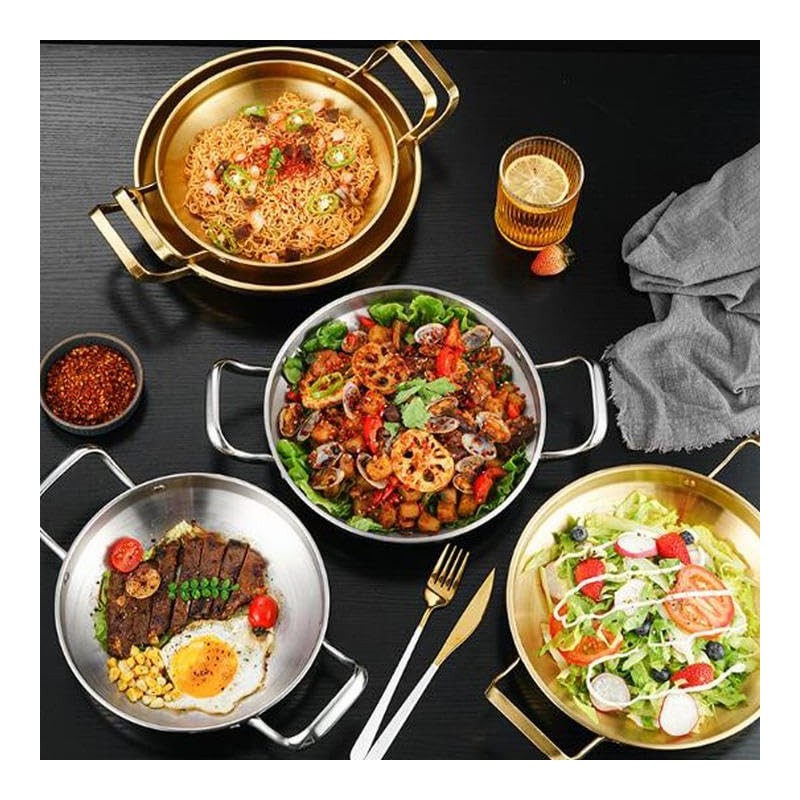 MBBITL Paella Pan Gold Stainless Steel Skillet Pan 11 inch