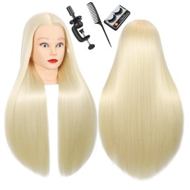 Mannequin Head with Hair, 26 Inch Make up Cosmetology Mannequin Doll Head for Hair Styling, Training Practice Braiding Manikin Head with False Eyelashes Hair Styling Set