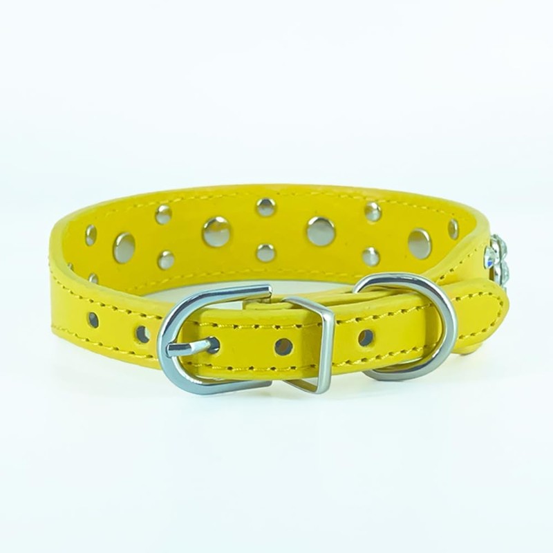 Rhinestone Flower Dog Collar - Sparkling Leather Pet Collar -
