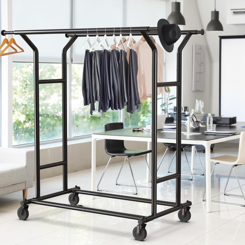 Simple Houseware Heavy Duty Double Rail Clothing Garment Rack, Holds
