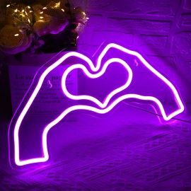 Hand Heart Neon Sign for Wall Decor,Purple Heart Neon Light for Music Lover,Love Finger Neon Light Decor for Birthday,Party,Valentines Day,Wedding Decor,Size16.1 * 7.9 Inch(D247)