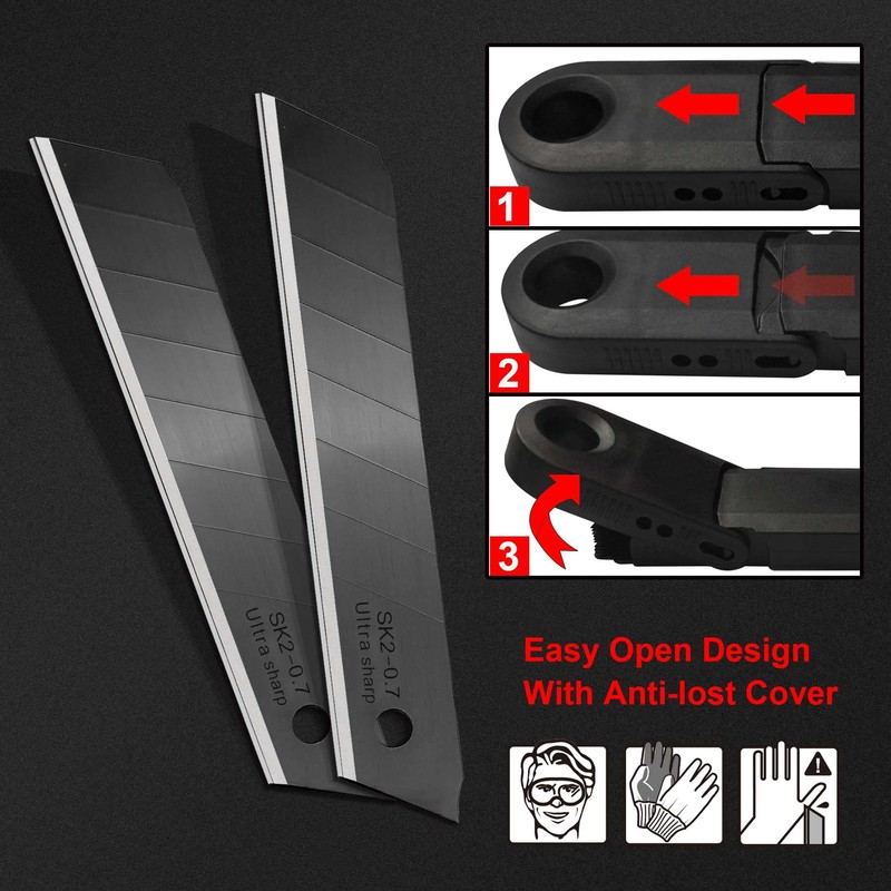 HAUTMEC 20PCS 18mm Triple Cutting-edge Snap Off Blades, Retractable Black