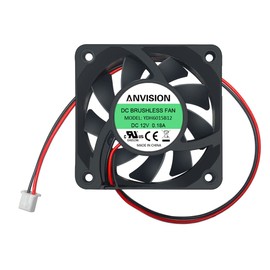 ANVISION 60mm x 15mm DC 12V Brushless Cooling Fan, Dual Ball Bearing