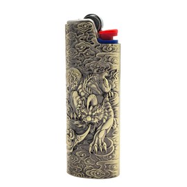 Lucklybestseller Metal Lighter Pouch Case Cover Holder Sleeve Vintage Pixiu Engraving for BIC Full Size Classic Lighter J6