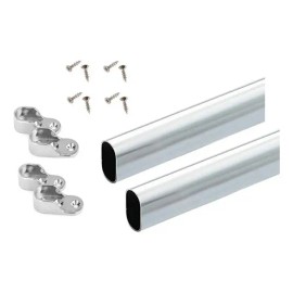 Tubo Closet Soporte Armario Barra 2 Tubo Kit Instalacion Plata