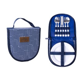 Lazy DayZ Camping Silverware Kit Cutlery Organizer Utensil Picnic Set Portable Flatware Holder-8 Piece Stainless Steel Utensils with Plates for Camp Kitchen BBQ's Travel Cutlery Set for 2 Person