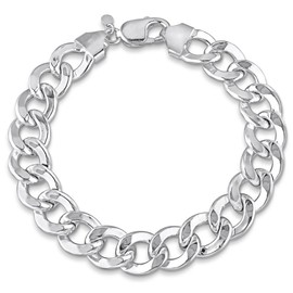 Men's Curb Link Chain Bracelet - Italian 925 sterling silver bracelets for Men - pulseras para hombres de plata 925 - 12.5mm - Unisex Design - Sterling Silver 925, Yellow Gold Plated - Classic Link bracelet (Solid Curb Style - Silver - 9in)