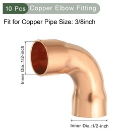 YOKIVE 5 Pcs Elbow Copper Fitting, 90 Degree Copper Pipe Fitting C x C Long Radius Tube Connector, Great for HVAC Refrigeration (3/8" Nominal Size)