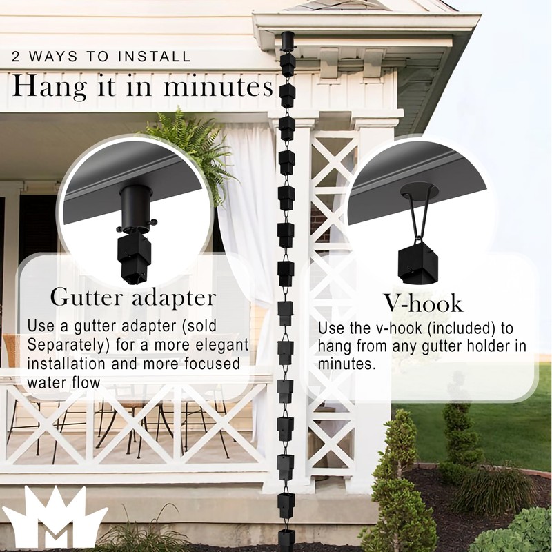 Monarch Rain Chains AluminumMulti Cube Rain Chain, 8.5 Ft Black