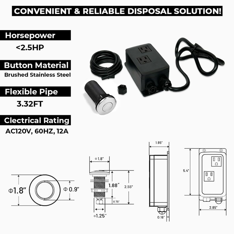 2.5" Long Dual Outlet On/Off (Chrome) Air Switch Garbage Disposal
