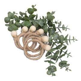 6pcs Hand Woven Faux Eucalyptus Leaf Napkin Rings Easter Spring Wooden Bead Farmhouse Napkin Rings for Weddings Christmas Party Table Decoration