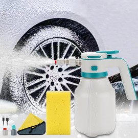 Yawindeo Electric Foam Sprayer Car Wash, 0.5Gallon 2L Rechargeable Battery Power Display Auto Pressure Foamer Spray Bottle, 2 Nozzles Mode Spray