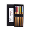 Bamboo Chopsticks - 5 Piece Unique Pattern Chop Sticks, Dishwasher