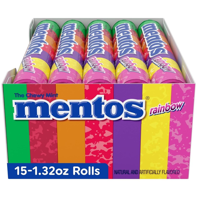 Mentos Chewy Mint Candy Roll, Rainbow Mint Candies, 14 Pieces
