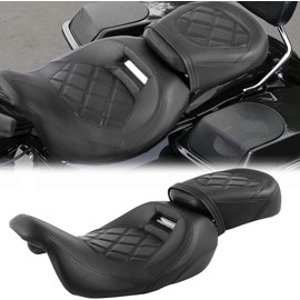SLMOTO Two-up Front Rear Seat, Detachable Motorcycle Driver & Passenger Motorcycle Seat Fit for Harley Touring Road King Special FLHRXS Black