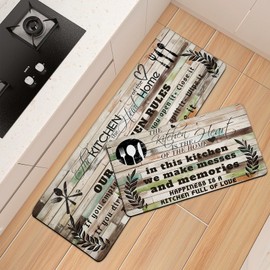 weesire Kitchen Mats for Floor Anti Fatigue Mats for Kitchen Floor Kitchen Rugs Farmhouse Style Memory Foam Kitchen Mat Cushioned PVC Leather Kitchen Rug Set, 17.3x28+17.3x47 inchs