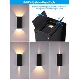 LEONLITE 5CCT LED Up Down Wall Light 24W, Dimmable Adjustable Beam Angle Square Outdoor Wall Light Fixtures, 100-277V, 1800LM, IP65 Waterproof 12 Inch Modern Wall Sconce, CPI90, ETL Listed, Pack of 2