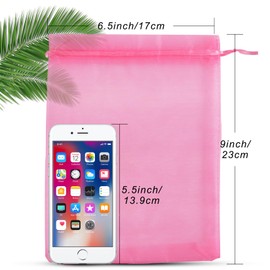 ANZNKU 100 Pack Premium Sheer Organza Bags 6x9 inches Mesh Bags Drawstring, Gift Bags for Party Wedding Christmas, Organza Favor Bags Drawstring(Pink)