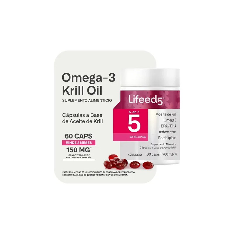 Suplemento Aceite De Krill Omega 3 Lifeed5 60 Cápsulas Sabor