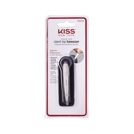 Kiss Travel Size Slant Tip Tweezer with Pouch, Ultra-fine precision tip, Stainless steel (TWZ04)