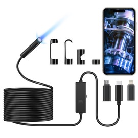 Endoscope Camera with Light,1920P HD Borescope with 8 Adjustable LED Lights,16.4ft Semi-Rigid Snake Camera 7.9mm IP 67 Waterproof Industrial Endoscope for iOS and Android