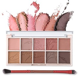 Erinde 10 Colors Eyeshadow Palette Makeup, Matte Shimmer Glitter Eye Shadow, Ultra-Blendable, High Pigmented, Naturing-Looking, Neutral Nude Eyeshadow Palette with Professional Brush, Plant Rhythm