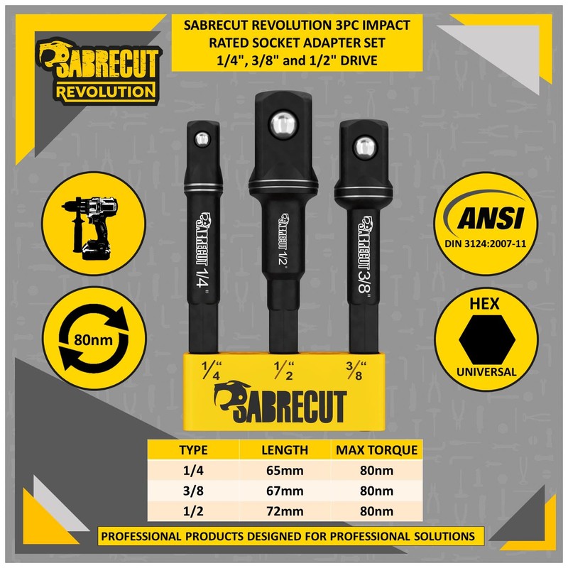 3 x SabreCut SCESAK1 Socket Adapters 1/4 inch HEX to