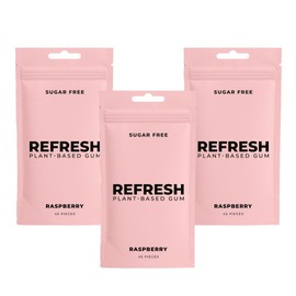 Refresh Gum Raspberry –Xylitol, Sugar Free Chewing Gum Pouches, Natural Flavor & Organic Ingredients – Long Lasting, Plant-Based, Non-GMO – 45 Pieces Each, 3 Pack