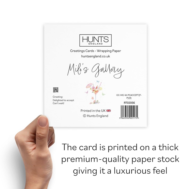 Hunts England - Pink Cocktail And Butterflies Wedding Acceptance Card