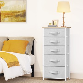YITAHOME 5 Drawers Dresser, Vertical Fabric Storage Tower Organizer Unit for Living Room, Hallway - Sturdy Steel Frame, Wooden Top & Easy Pull Fabric Bins