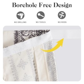 NICETOWN Glass Door Curtains Linen Blended, Farmhouse French Door Blinds Boho Print Privacy Window Treatment Covering for Patio Front Tieback Include, W26 x L72 inch, Greyish White, 1 Panel