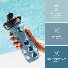 Lifefactory 22 oz Glass Water Bottle with Active Cap, Denim