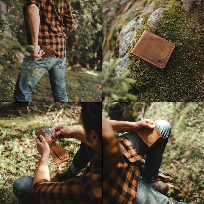 Baur Men's Genuine Buffalo Leather Wallet with RFID Protection Horizontal