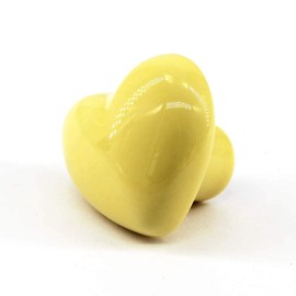 Yellow Drawer Knob Ceramic Cabinet Knobs Kids Room Handle Pull Heart Shape for Dresser Drawers (Pack of 8 Screws Included)
