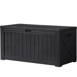 Devoko 120 Gallon Deck Box Resin Outdoor Storage Box Waterproof Large (Black)