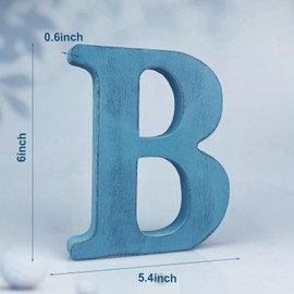 WOODOUNAI 6 Inch Rustic Blue Wood Letters Unfinished Wood Letters for Wall Decorative Blue Retro Standing Letters Sign Board Decoration for Craft Home Party Projects (B)