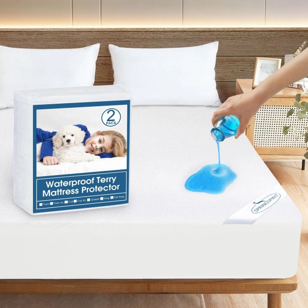 Springspirit Crib Mattress Protector Waterproof 2 Pack Sheets Fitted Crib,