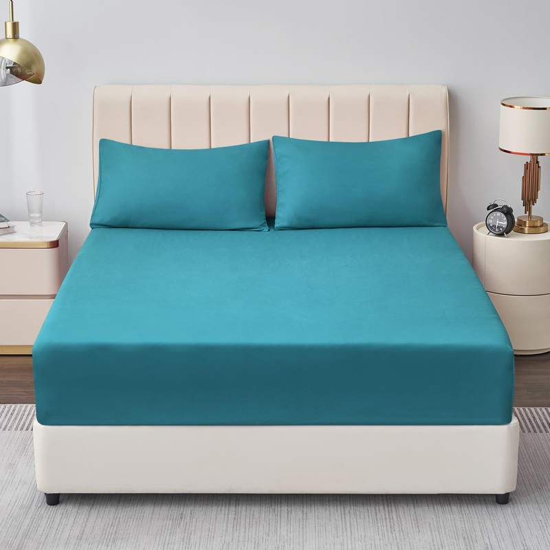 Aisbo Double Fitted Sheet Teal - Extra Deep Pocket Bed