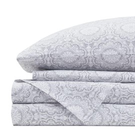 Comfort Spaces 100% Cotton Sheet Set Breathable, Lightweight, Soft with 14" Elastic Pocket Fits up to 16" Mattress, All Season Cozy Bedding, Matching Pillow Case, Full Adelia Gray 4 Piece