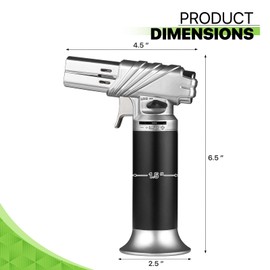 Magshion Small Butane Torch Lighter with Adjustable Flame Refillable Cooking Blow Torch for Creme Brulee Windproof Baking Torch with Safety Lock, Silver (Gas Not Included)