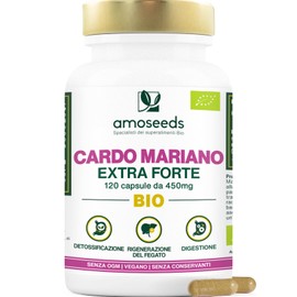 Cardo Mariano BIO | Extra Forte 1350mg / giorno, integratore con Silimarina | 120 capsule da 450mg | Disintossicazione del fegato, Depurazione, Digestione | Qualità Superiore
